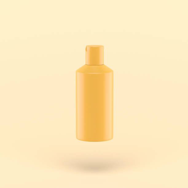 istock 3d simple shower bottle on pastel yellow background for soap shampoo cosmetics. Minimal concept. 3d rendering 1304964886