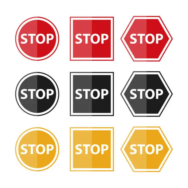 Vector illustration of Set Stop Sign. Vector Illustration