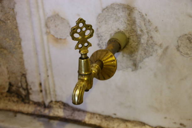 istock Gold Colored Brass Fountain Faucet in Ali Pasha Bazaar, Front view 1304967551