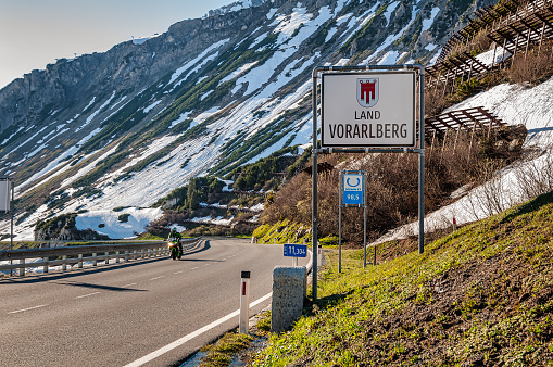 Border Tyrol and Vorarberg at Arlberg Pass, Austria 02.06.2019