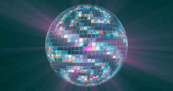 3D mirror ball spinning and reflecting real retro color lights
