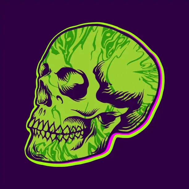 Vector illustration of Hippie Green Skull Texture illustrations for your work Logo, mascot merchandise t-shirt, stickers and Label designs, poster, greeting cards advertising business company or brands.