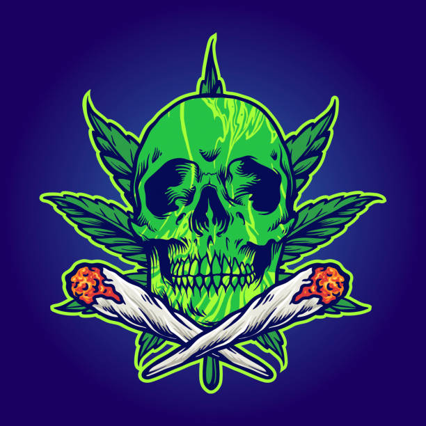 Green Skull Marijuana Joint Smoke illustrations for your work Logo, mascot merchandise t-shirt, stickers and Label designs, poster, greeting cards advertising business company or brands. Green Skull Marijuana Joint Smoke illustrations for your work Logo, mascot merchandise t-shirt, stickers and Label designs, poster, greeting cards advertising business company or brands. marijuana tattoo stock illustrations