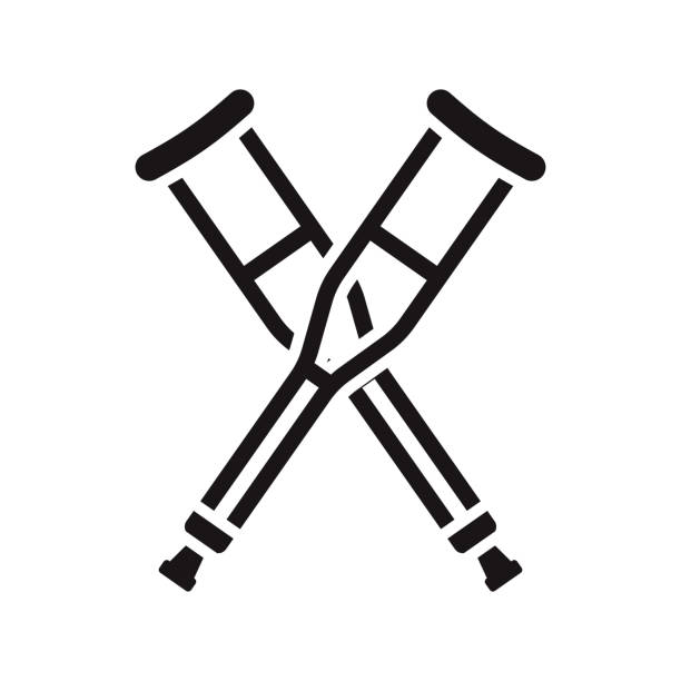 Crutches Healthcare Glyph Icon A black glyph icon on a transparent background. You can place onto any coloured background (no white box behind icon). File is built in CMYK for optimal printing with a 100% black fill. crutch stock illustrations