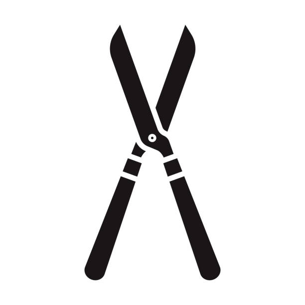 Pruning Shears Gardening Glyph Icon A black glyph icon on a transparent background. You can place onto any coloured background (no white box behind icon). File is built in CMYK for optimal printing with a 100% black fill. pruning shears stock illustrations