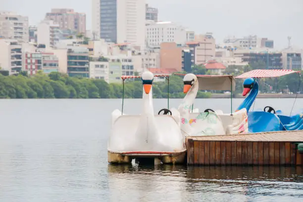 paddleboat from rodrigo de freitas lagoon in Rio de Janeiro Brazil.