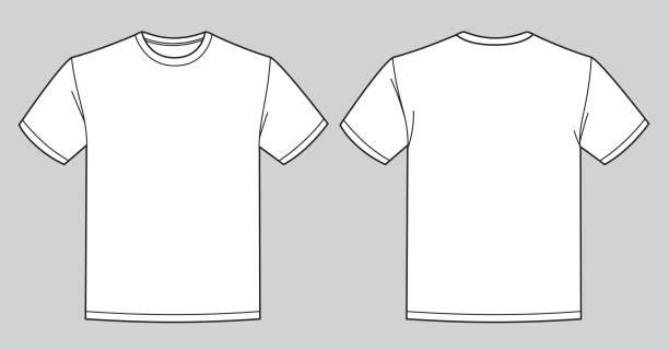 illustrazioni stock, clip art, cartoni animati e icone di tendenza di modello di t-shirt bianca bianca. vista anteriore e posteriore - plain shirt