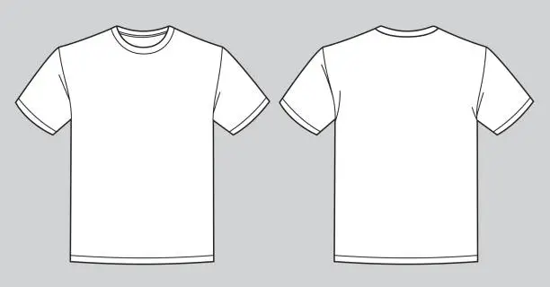 Vector illustration of Blank white t-shirt template. Front and back view