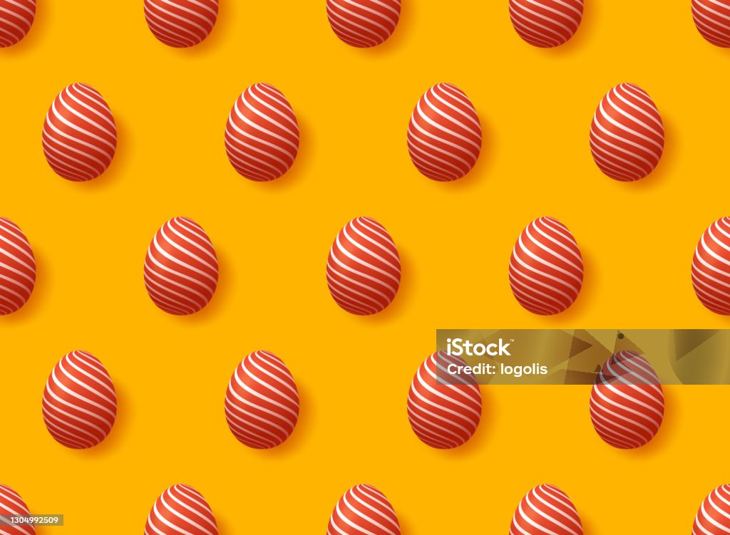 Red Easter Pattern Red Realistic Easter Eggs On Yellow Background Seamless Pattern Easter ...