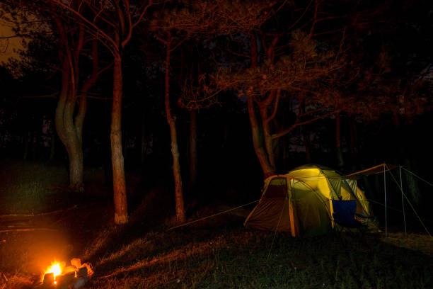 istock fire and tent camping, hiking and recreation concept Weekend 1304998258