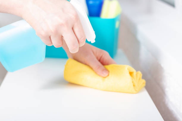 istock Cleaning house service. Spray and wipe. Close-up. 1304998559