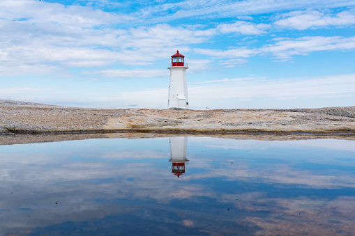 Reflection of Peggy's Point Lighthouse near Peggy's Cove, Nova Scotia, Canada