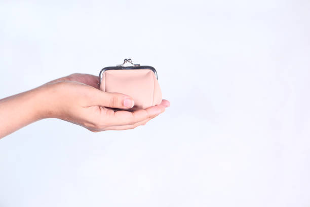 istock women purse wallet on hand , close up. 1305004993