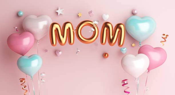 istock Happy mothers day decoration background with balloon, mom text, copy space text, 3D rendering illustration 1305005768