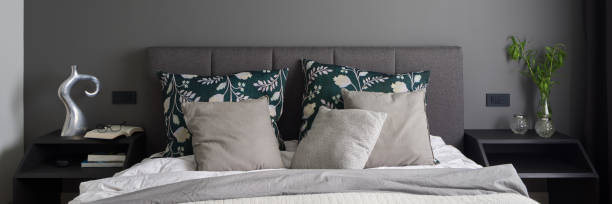 istock Elegant bedroom with comfortable bed, panorama 1305006451