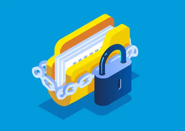 Vector illustration of Folder data security, data protection, file security and access permissions, personal privacy information concept