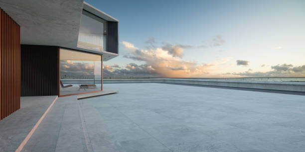 istock Empty cement floor with steel and modern building exterior. 3d 1305012462