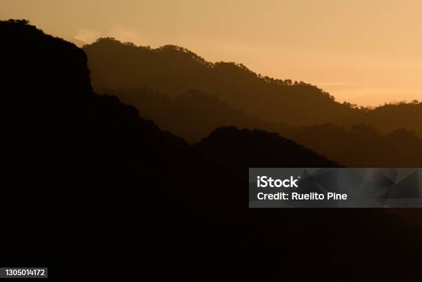 Outline Of Mountainn Ridges In The Morning Stock Photo - Download Image Now - Adventure, Beauty In Nature, Climbing