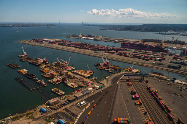 istock Commercial port, docks, and container terminal in New Jersey. 1305014857