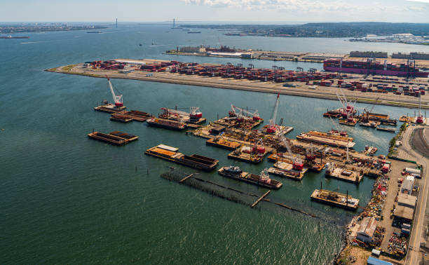 istock Commercial port, docks, and container terminal in New Jersey. 1305014884