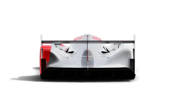 fast sports car for motorsports, lemans prototype isolated on white background. Car of my own design, legal to use.Photorealistic render. Livery design and text is generic.