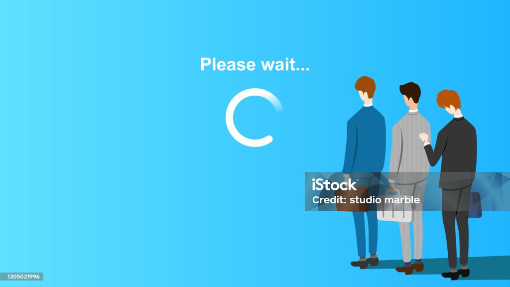 Wait While Queue Message Saying Please Wait People In A Queue Stock Illustration ...