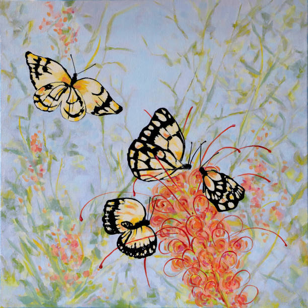 istock Caper White Butterflies on a Grevillea Flower Acrylic Painting 1305023852