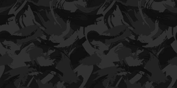 kamuflaż z pociągnięciami i plamami kształt, bezszwowa tekstura, wzór camo. wojskowa czarna tapeta na tekstylia i tkaniny. - backgrounds dirty dark abstract stock illustrations