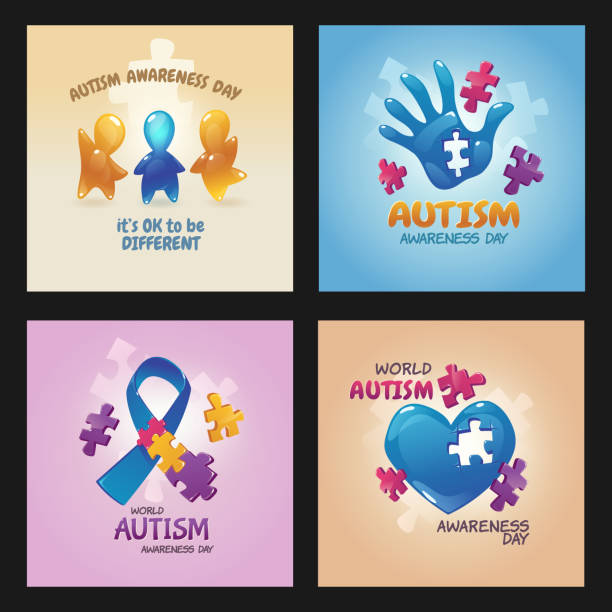 illustrazioni stock, clip art, cartoni animati e icone di tendenza di poster della giornata mondiale della consapevolezza sull'autismo con puzzle - design month part of puzzle