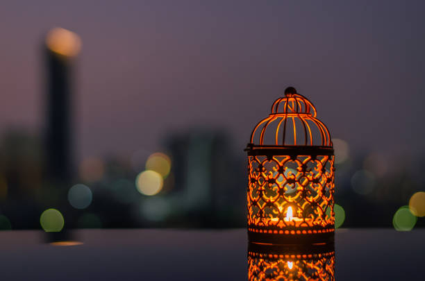 istock Ramadan Kareem lantern with city light background. 1305026535