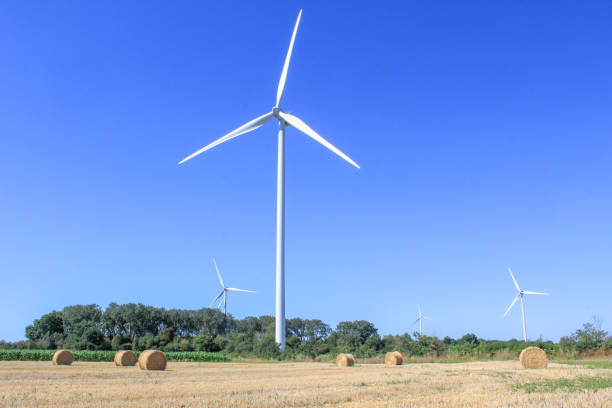 Leigne the wood wind turbines stock photo