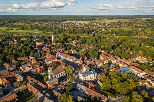 Aerial view of old town in city Kuldiga