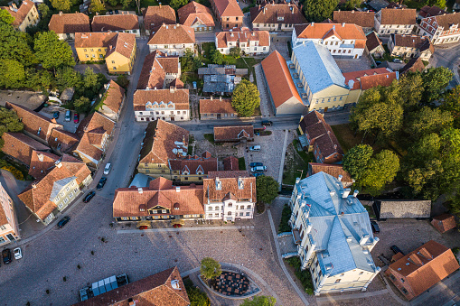 Aerial view of old town in city Kuldiga