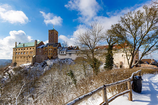 Eisenach, Thuringia, Germany - February 11, 2021: The Wartburg Castle at Eisenach in the Thuringia Forest