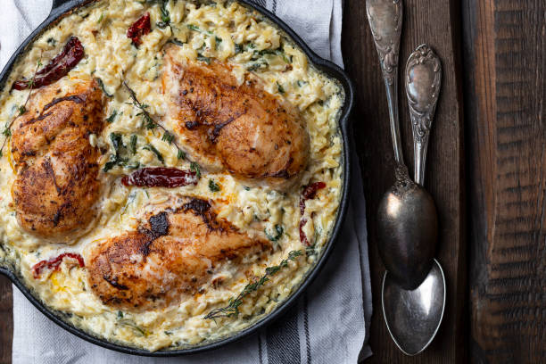 istock orzo with chicken, spinach and dried tomatoes 1305039902