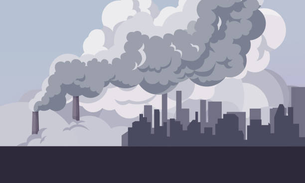 illustrazioni stock, clip art, cartoni animati e icone di tendenza di fumo tossico proveniente da fabbriche industriali che galleggiano nell'aria. - smog