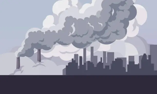 Vector illustration of Toxic smoke from industrial factories floating in the air.