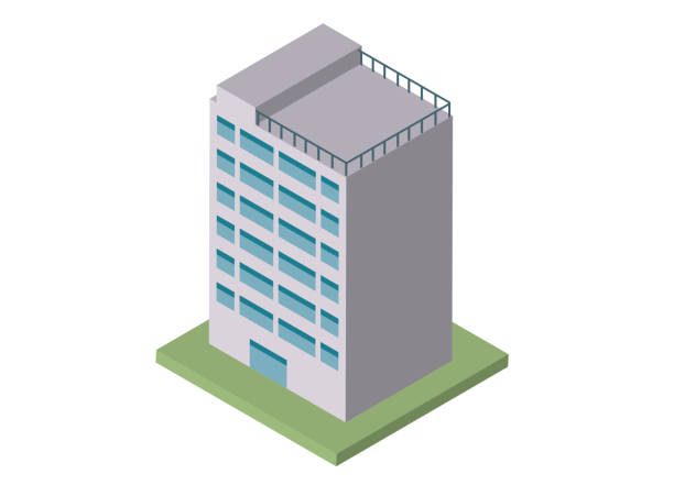 ilustrações de stock, clip art, desenhos animados e ícones de building building isometric - multi story building