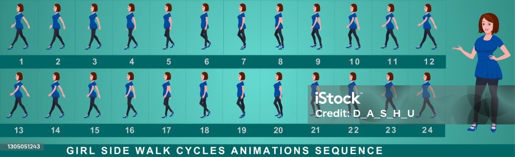 Nhân Vật Cô Gái Châu Á Side Walk Cycle Animation Sequence Frame By Frame  Animation Sprite Sheet Của Chu Kỳ Đi Bộ Cô Gái Châu Á Hình minh họa Sẵn có -