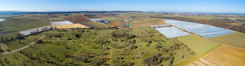 Agricultural area - early vegetable cultivation, aerial panoramic view