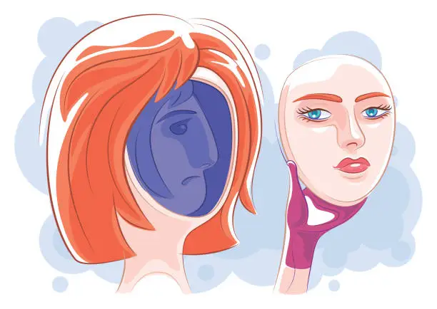 Vector illustration of sad woman holding pretty face