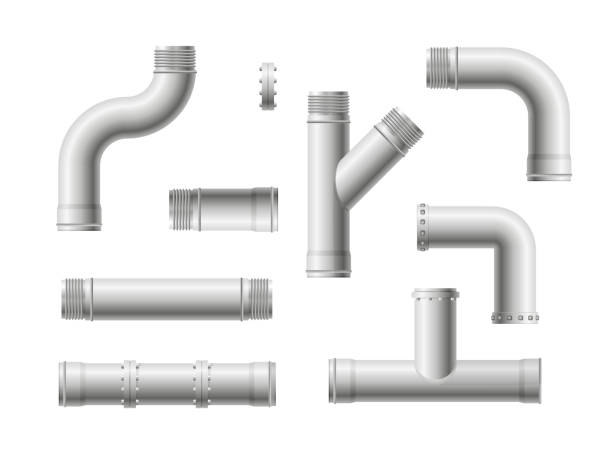 illustrations, cliparts, dessins animés et icônes de modèle de pipeline sans couture. système réaliste de plomberie d’ingénierie de l’eau et du gaz. eau métallique en acier, pétrole, gazoduc, tuyaux d’égouts isolés sur fond transparent. - pipe pipeline water pipe valve