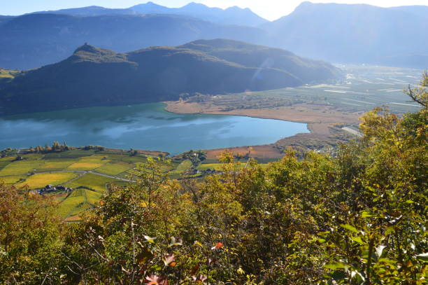 vista a lago di caldaro - lake caldaro fotografías e imágenes de stock