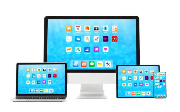 Mockup of different tech gadgets with different sized screens, isolated on white background