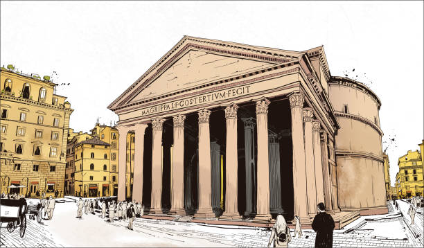 пантеон, иллюстрация рима италия - architecture italian culture pantheon rome church stock illustrations