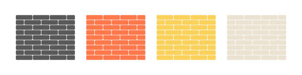 ilustrações, clipart, desenhos animados e ícones de conjunto de paredes de tijolos em cores diferentes isolados em um fundo branco. conceito de materiais de construção ou construção. ilustração vetorial em estilo plano - backgrounds red textured brick wall