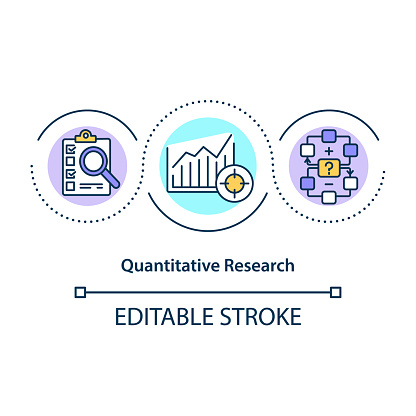 Quantitative research concept icon. Systematic investigation and gathering science data. Information idea thin line illustration. Vector isolated outline RGB color drawing. Editable stroke