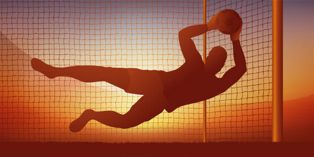 zagraj w piłkę nożną, a bramkarz zatrzymuje strzał na bramkę przeciwnika. - penalty soccer penalty shoot out goalie stock illustrations