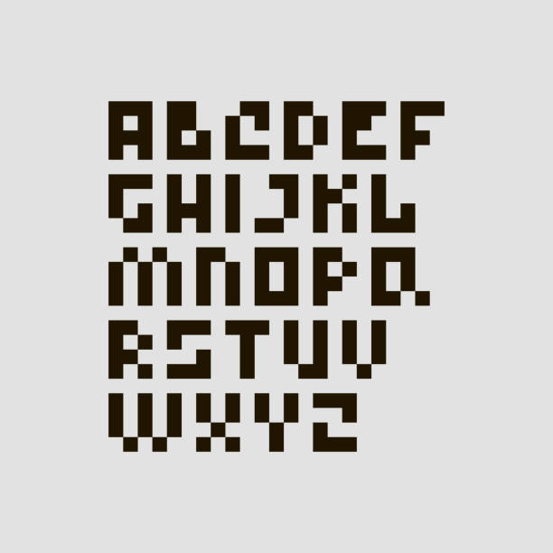 ilustrações, clipart, desenhos animados e ícones de simples ilustração de arte pixel plano de alfabeto de todas as letras da língua inglesa - jogo de vídeo de empilhar blocos