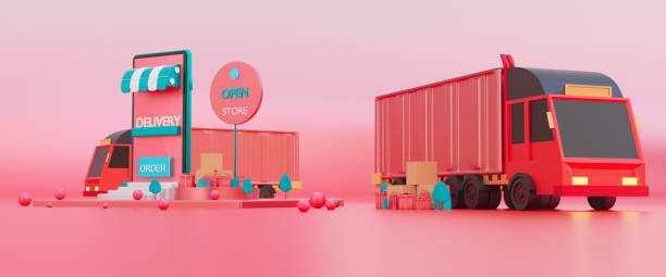 istock Online delivery smartphone,E-commerce service concept,online order shopping,technology gps pin tracking logistic shipping on mobile,fast transport truck to customer,3d render illustration web banner 1305079760